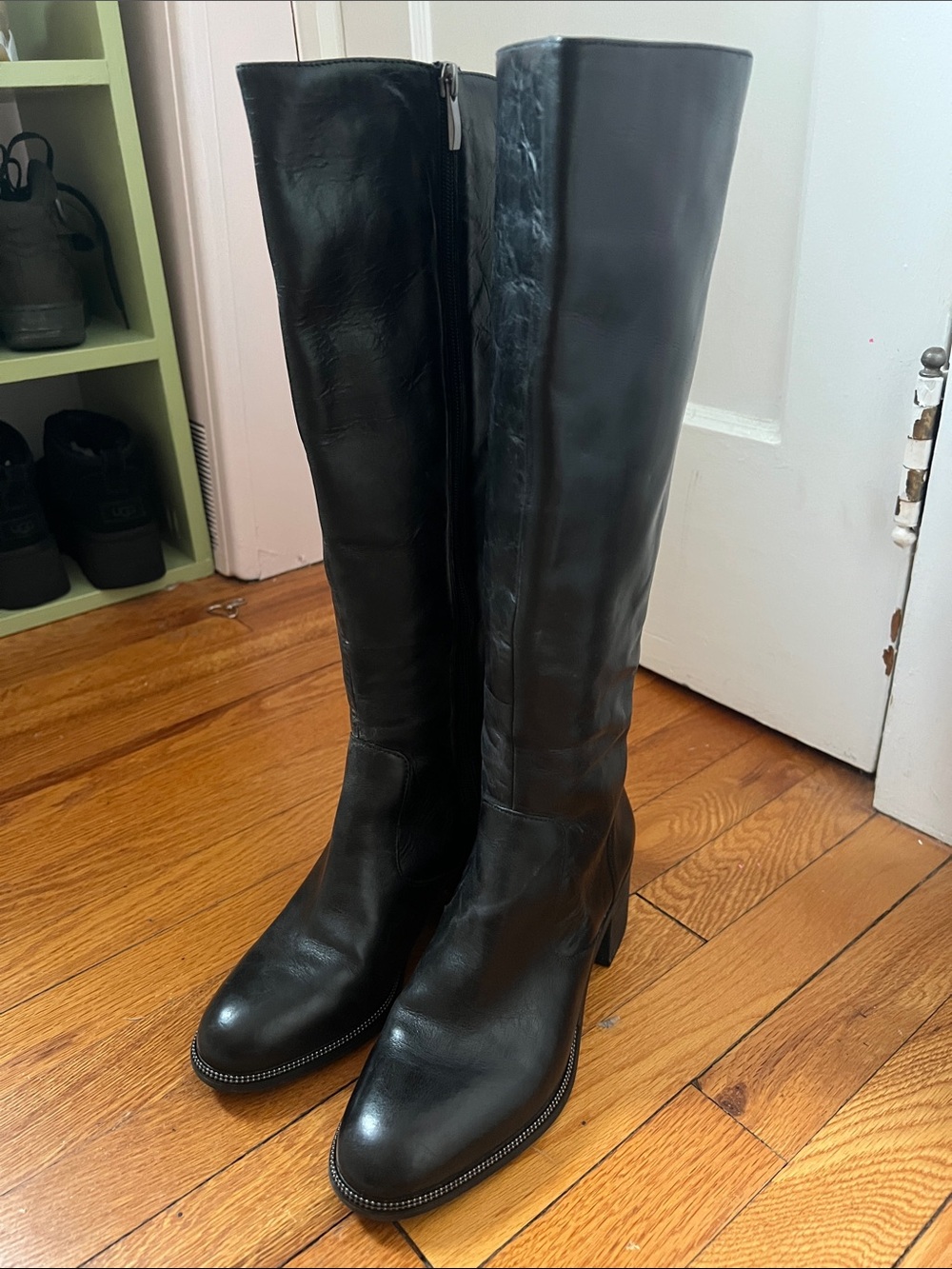 Franco Sarto Black Knee High Leather Women's Riding Boots  size 8.5